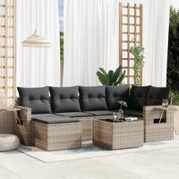 7-delige Loungeset met kussens poly rattan lichtgrijs - thumbnail
