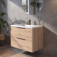 Saqu Lima voorgemonteerd badmeubel met mat zwarte greep incl. wastafel 80,5x51,5cm naturel eiken - thumbnail