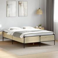 Bedframe bewerkt hout metaal sonoma eikenkleurig 140x200 cm - thumbnail