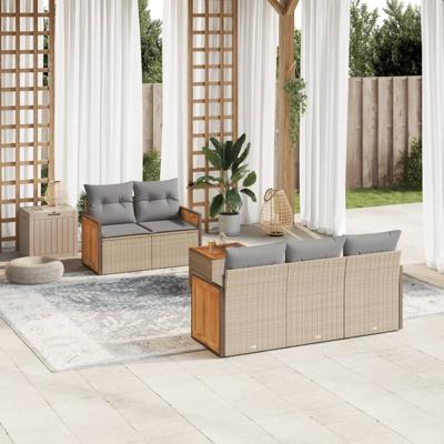 6-delige Loungeset met kussens poly rattan beige