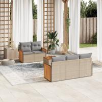 6-delige Loungeset met kussens poly rattan beige - thumbnail