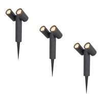 Set van 3 Pinero Dubbel LED prikspots - GU10 8 watt 345 lumen - Dimbaar - Kantelbaar - 2700K warm wit - IP65 Waterdicht - Zwart - thumbnail
