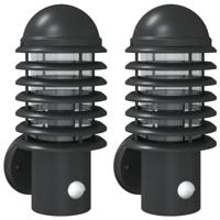 Buitenwandlampen 2 st met sensors roestvrijstaal zwart - thumbnail