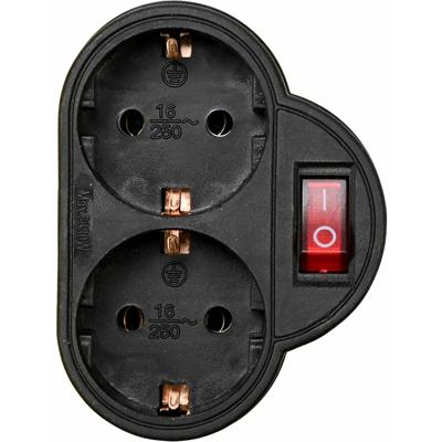 Randaarde stekkeradapter 2-voudig met schakelaar zwart - 6140886