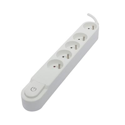 CHACON Stekkerdoos 5 stopcontact 16 A met schakelaar, platte stekker, kabel 1,5 m HO5VV-F 3x1,5 mm² wit