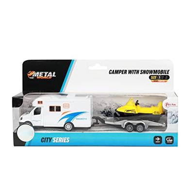 Toi-Toys Metalen pull back camper met aanhanger en sneeuwscooter