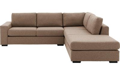 Goossens Hoekbank Lucca Met Ligelement bruin, stof, 2,5-zits, stijlvol landelijk met ligelement rechts