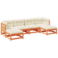 6-delige Loungeset met kussens massief grenenhout wasbruin - thumbnail