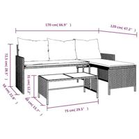 Tuinbank met tafel en kussens L-vormig poly rattan bruin - thumbnail