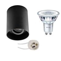 Opbouwspot Set - Pragmi Luxina Pro - GU10 Fitting - Opbouw Rond - Mat Zwart - Verdiept - Kantelbaar - Ø90mm - Philips - CorePro 827 36D - 4.6W - Warm Wit 2700K - thumbnail