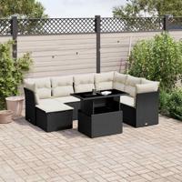 8-delige Loungeset met kussens poly rattan zwart - thumbnail