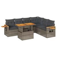 7-delige Loungeset met kussens poly rattan acacia grijs - thumbnail