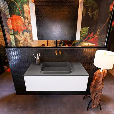 Badkamermeubelset Mondiaz Erin 100 cm met 1 Lade met RIDGE Wastafel Midden Dark grey Zonder Kraangaten Greeploos Mat Talc Badkamermeubelset Mondiaz Erin 100 cm met 1 Lade met RIDGE Wastafel Midden Dark grey Zonder Kraangaten Greeploos Mat Talc