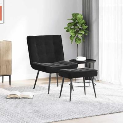 Relaxstoel met voetenbank fluweel zwart