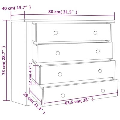 Bijzetkast Panama Range 80x40x73 cm grenenhout wit