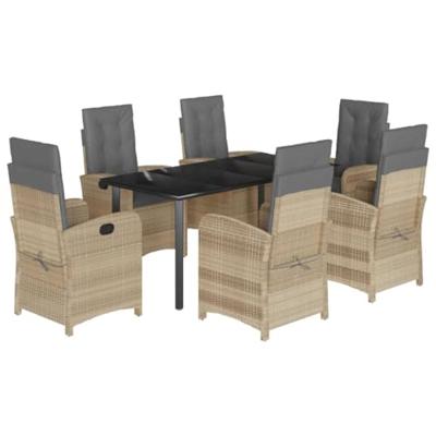 7-delige Tuinset met kussens poly rattan gemengd beige