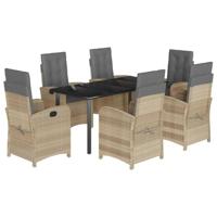 7-delige Tuinset met kussens poly rattan gemengd beige - thumbnail