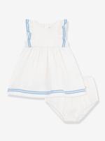 Babyjurk voor meisjes van katoen en bloomer wit - thumbnail