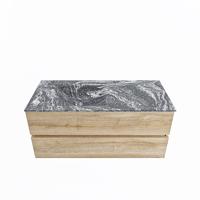 MONDIAZ VICA-DLUX 110cm badmeubel onderkast Washed Oak 2 lades. Inbouw wastafel CLOUD links zonder kraangat, kleur Lava. - thumbnail