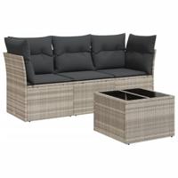 4-delige Loungeset met kussens poly rattan lichtgrijs - thumbnail