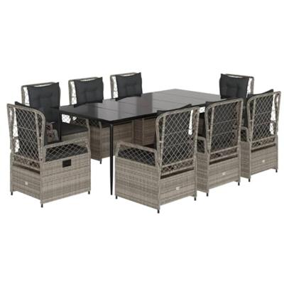 9-delige Tuinset met kussens poly rattan lichtgrijs