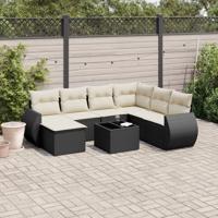 8-delige Loungeset met kussens poly rattan zwart - thumbnail