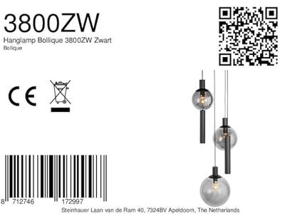 Steinhauer Vide hanglampBollique zwart met rookglas - 3800ZW
