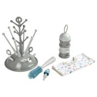 BEABA Geboorteset (grijze boomflesdruppel / licht / donkere mistdoseerdoos / siliconen flessenborstel / slabbetje van tropische stof) - thumbnail