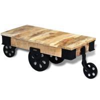 Salontafel op wieltjes ruw mangohout - thumbnail