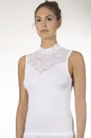 Dames Kanten Top - Blazershirt - Met Hoge hals - Dames kanten mouwloos ondershirt zonder mouwen - 38 - Wit - thumbnail