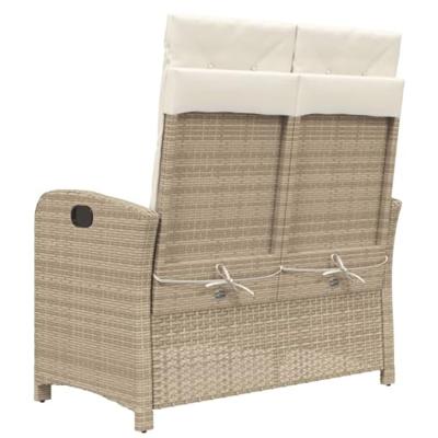 Tuinbankje verstelbaar met kussens poly rattan beige