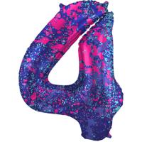 Folieballon Cijfer 4 Paint Splash Neon (86cm) - thumbnail