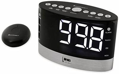 Soundmaster UR580SW wekkerradio voor slechthorenden en diepe slapers, draadloos trilkussen, gangreserve, dimbaar display, FM-radio USB