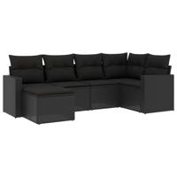 7-delige Loungeset met kussens poly rattan zwart - thumbnail