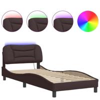 Bedframe met LED zonder matras "Hvar" 90x190 cm stof donkerbruin - thumbnail