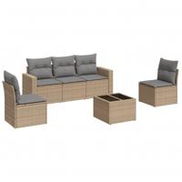 6-delige Loungeset met kussens poly rattan beige - thumbnail