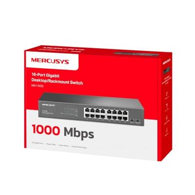 TP-Link Mercusys MS116GS Gigabit Switch 16 poorten, desktop- of rekmontage, plug & play, verkeersprioriteit, looppreventie, isolatiemodus, stille werking, metalen behuizing