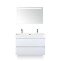 Maxx XL Badmeubelset 100 cm - Wit Hoogglans - Wastafel Kube 2 kraangaten - met Sence Spiegel - thumbnail