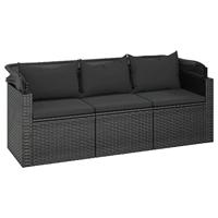 4-delige Loungeset met kussens poly rattan zwart - thumbnail