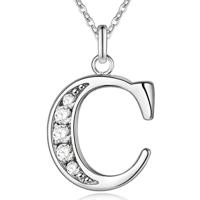 Zilverkleurige Letter C Dames Ketting met Zirkonia - thumbnail
