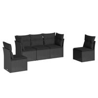 5-delige Loungeset met kussens poly rattan zwart - thumbnail
