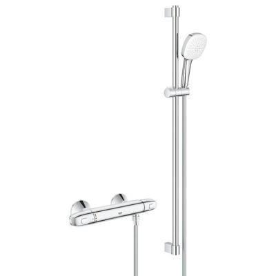 GROHE Grohtherm 1000 Doucheset - thermostatische douchekraan - met glijstangset - 90cm - vierkante handdouche - 3 straalsoorten - gladde doucheslang - chroom 34824005
