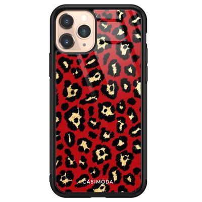 iPhone 11 Pro glazen hardcase - Luipaard rood iPhone 11 Pro glazen hardcase - Luipaard rood