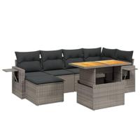 7-delige Loungeset met kussens poly rattan grijs - thumbnail