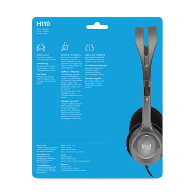 Logitech H110 On Ear headset Kabel Stereo Grijs Ruisonderdrukking (microfoon) Computer