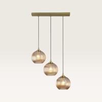 Hanglamp Globo ambra III - Drie bollen van geribbeld amberkleurig glas in verschillende vormen, met een speels effect - Zonder lichtbron - thumbnail