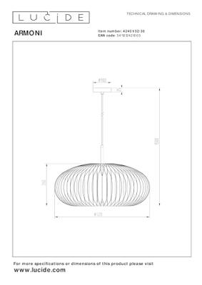 Lucide ARMONI - Hanglamp - Ø 52 cm - 1xE27 - Zwart