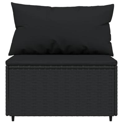 Tuinmiddenbank met kussens poly rattan zwart - thumbnail