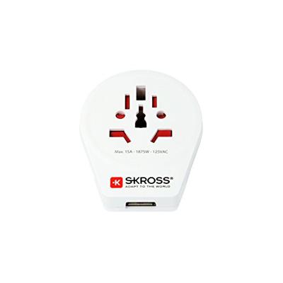 SKROSS | 1.500262 | World to USA + USB | World to USA reisadapter met 1 USB 2.4A-aansluiting - Spanning en vermogen: 100 V - 1500 W / 250 V - 3750 W - Bescherming tegen elektrische schokken