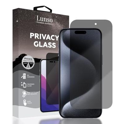 Lunso - iPhone 15 / 15 Pro - Privacy Glass - Screen protector Lunso - iPhone 15 / 15 Pro - Privacy Glass - Screen protector